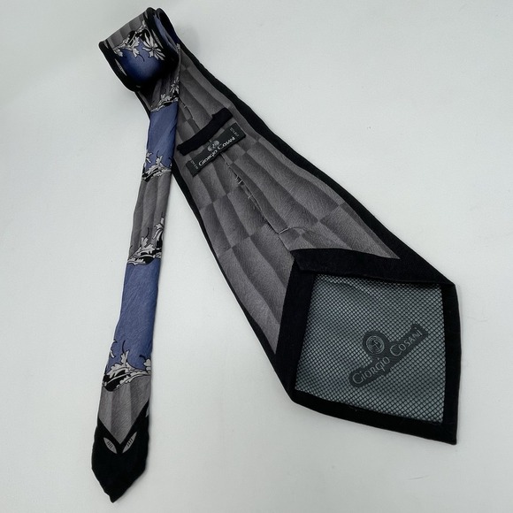 Giorgio Cosani Tie Handmade Italy Silk Black Gray Blue VTG 4x61" Floral Classic - Picture 3 of 9